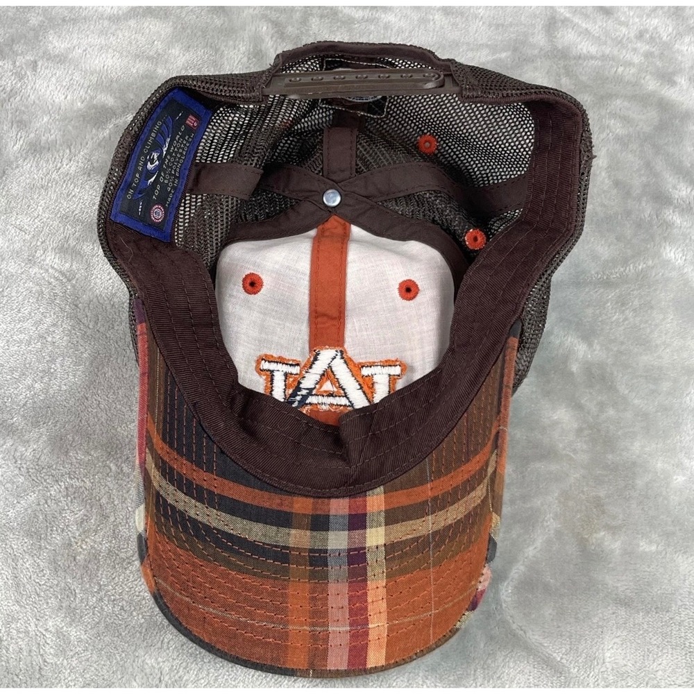 Auburn Tigers Hat MensTop Of World OSFA Orange Plaid Mesh Snapback Trucker Cap - Picture 6 of 8